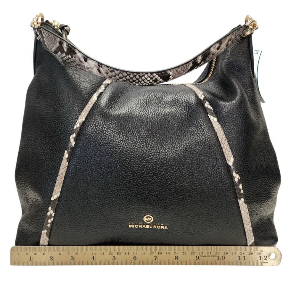 Michael Kors Couture Black Pebble Leather With Snake Print Hobo Bag - Picture 1 of 5